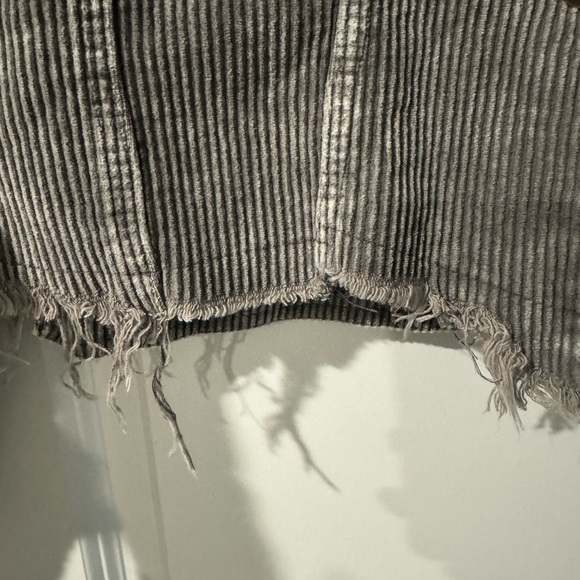 POL Los Angeles Corduroy‎ Jacket Gray Raw Hem Distressed Western Grunge Medium - Picture 2 of 4